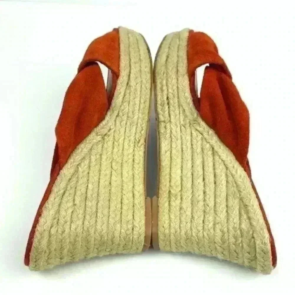 Nine west sandals sz 8 Wntgnitiontj burnt orange suede wedge espadrilles